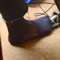 playing piano in sheer socks.